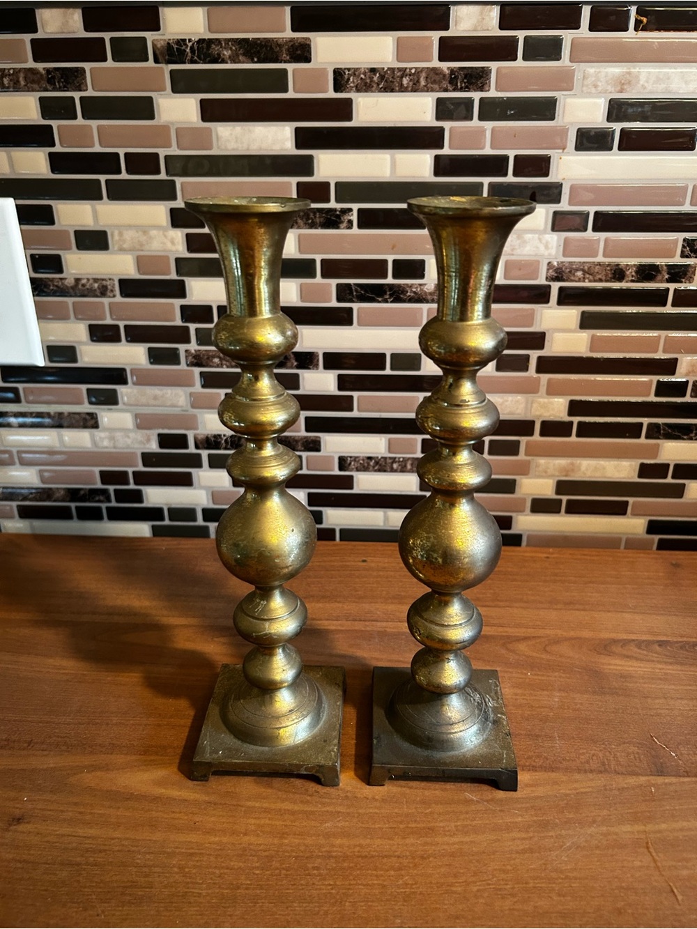 Vintage Solid Brass  Baluster Candle Holders - Set of 2